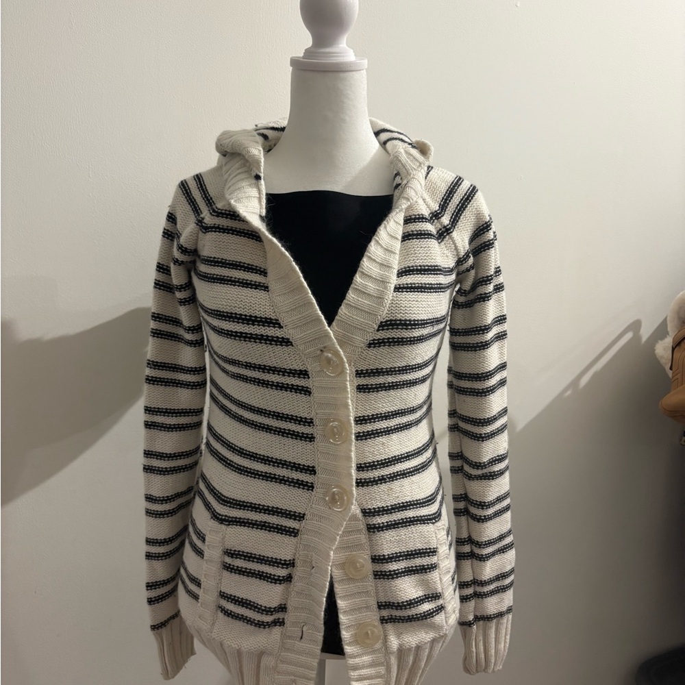 Guess Black and White Striped Cardigan